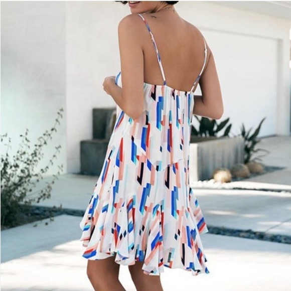 YUMI KIM Destination Dress in Split Screen Red White Blue Shift Mini Slip Size L - Picture 7 of 12